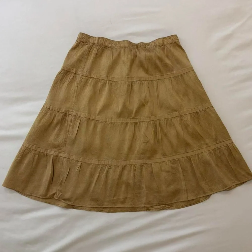 Silk Gold Tiered‎ A-Line Peasant Midi Skirt Y2K American Eagle Outfitters Boho